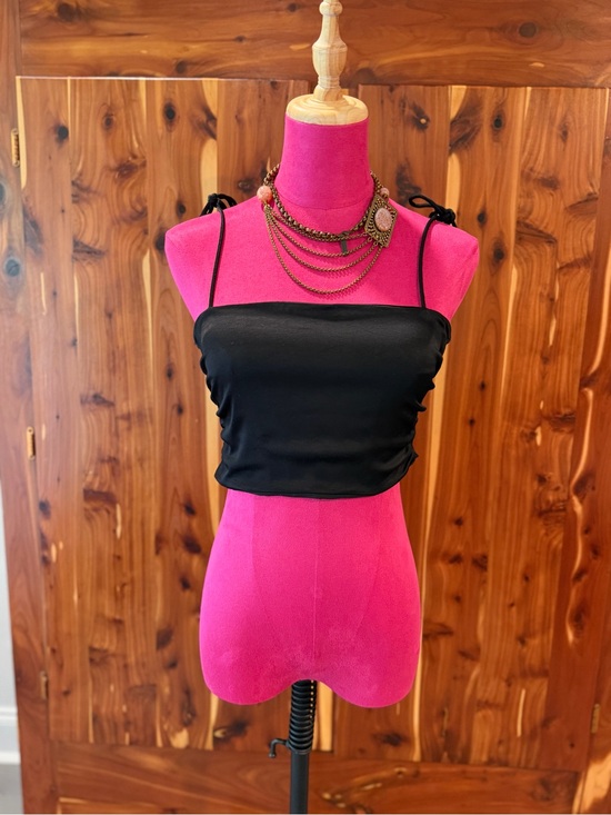 Zara Tops - Zara Black Satin Crop Cami with Thin Straps Size Small